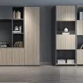 Modern Light Wooden Bookcase Design With Open Shelves Cabinets Books And Green Plants