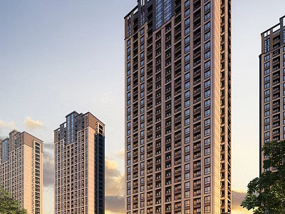 Modern High Rise Residential Buildings With Glass Facades And Surrounding Trees 3d model