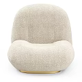 Beige Plush Fabric Accent Chair With Curved Design And Gold Base