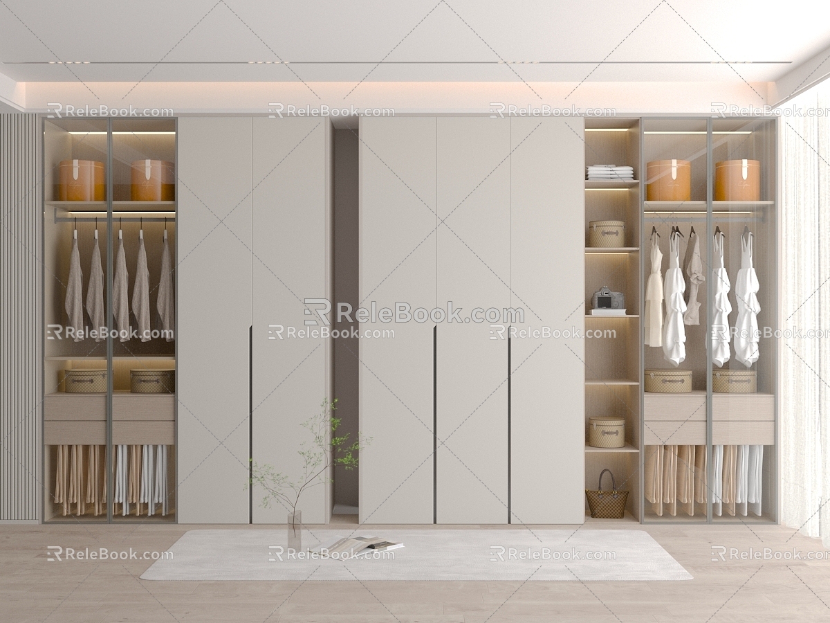 Wardrobe Full Wall Wardrobe Cream Style Wardrobe Clothes Storage Box 3d model