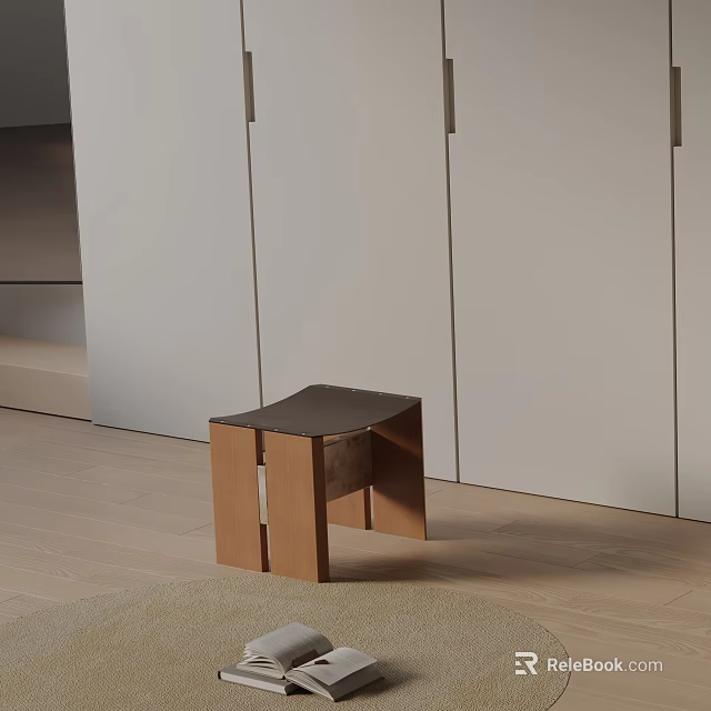 Minimalist Side Table With Wooden Frame And Black Top Surface In Living Room 3d model 