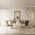 Elegant Modern Dining Room Interior With Marble Wall Pendant Light Dining Table And Chairs 3d model