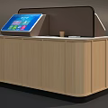 Modern Commercial Service Counter With Touchscreen Display Wooden Finish And Coffee Cup