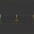 Wooden Fence With Net And Triangle Support Structure On Gray Background With Reflection 3d model
