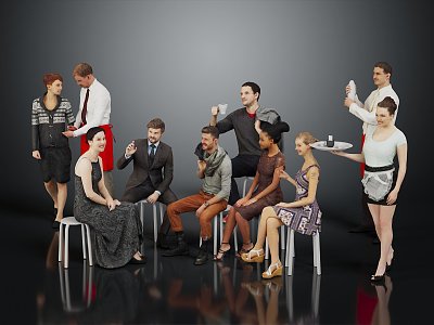 Modern multi-person cocktail party live male characters male characters 3d model