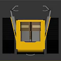 Yellow Robot Featuring Tracked Wheels Binocular Like Top Device And Striped Side Part