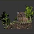 Miniature Scenic Model Featuring Small Wooden House Green Trees Car And Hillside Grass
