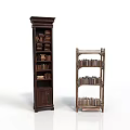 Tall And Short Wooden Bookshelves With Multiple Shelves And Stacked Books