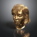 Golden Female Head Sculpture Detailed Artistic Carving With Realistic Features