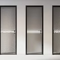 Modern Hinged Glass Doors with Black Frames and Frosted Textured Panels 3d model