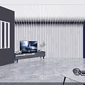 Modern Living Room Interior Design With Curved Walls White Lines TV And Coffee Table