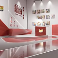 Modern Red And White Exhibition Booth Design With Display Shelves And Product