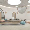 Bright Modern Kindergarten Interior With Round Windows And Colorful Play Seats