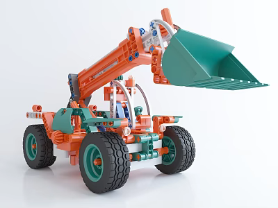 Kids Electric Toy Loader Orange and Green with Movable Shovel and Large Wheels 3d model
