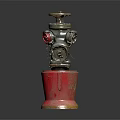 Vintage Metal Fire Hydrant With Red Base And Top Valve Components
