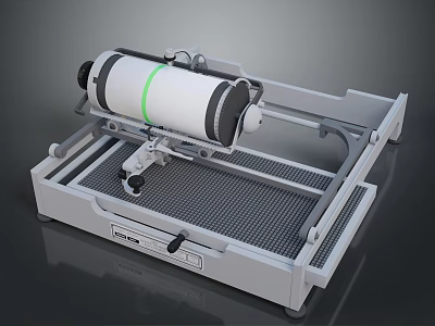 Mechanical Drum Equipment With Green Stripe And Adjustable Grid Tray Base 3d model