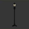 Classic Black Street Lamp With Double Illuminated Lanterns And Decorative Arms