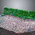 Natural Stone Wall With Green Moss And Wooden Ground Covered In Fallen Leaves