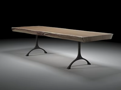 Modern Solid Wood Dining Table With Black Metal Curved Legs In Minimalist Style 3d model