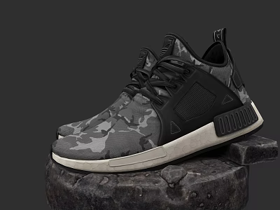 Modern Camouflage Pattern Sneakers With White Sole Black Laces And Mesh Design 3d model