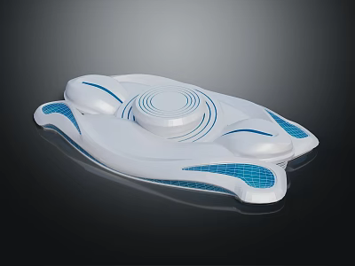 Cartoon Scene of Futuristic White Blue Spaceship With Streamlined Design and Circular Center 3d model