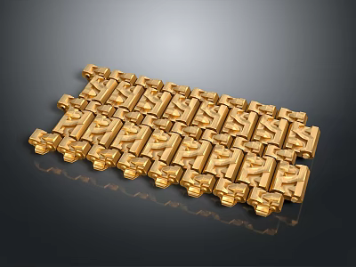 Set of Golden Decorative Household Items With Neatly Arranged Uniform Design 3d model