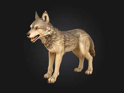 Realistic Gray Brown Wolf Sculpture With Detailed Fur And Standing Pose 3d model