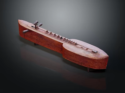 Traditional Wooden String Musical Instrument with Strings and Tuning Pegs on Black Background with Reflection 3d model