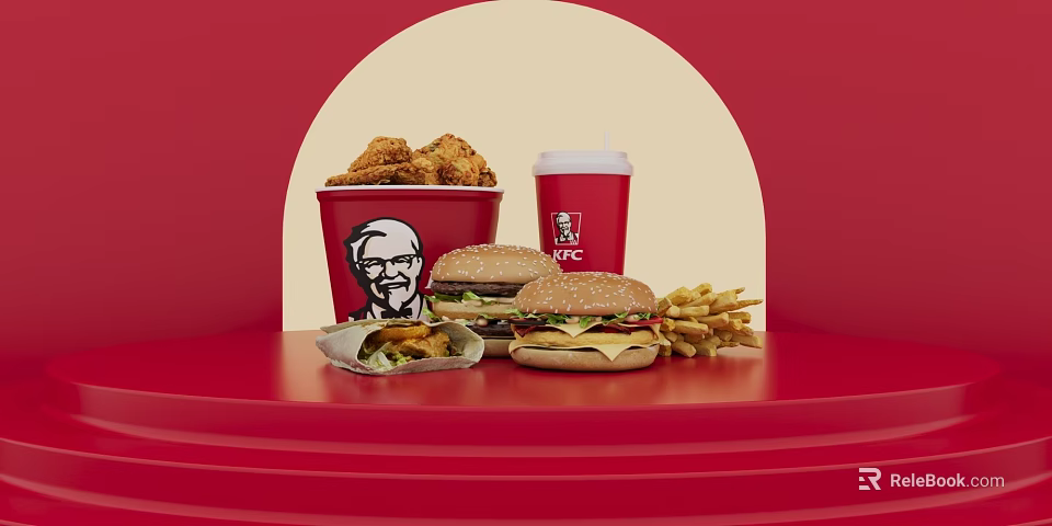 KFC Food Combo With Fried Chicken Bucket Hamburgers Fries Drink And Wrap 3d model 