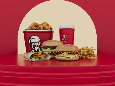 KFC Food Combo With Fried Chicken Bucket Hamburgers Fries Drink And Wrap 3d model