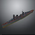 Detailed Vintage Warship Model With Red Bottom Blue Upper Hull And Turrets