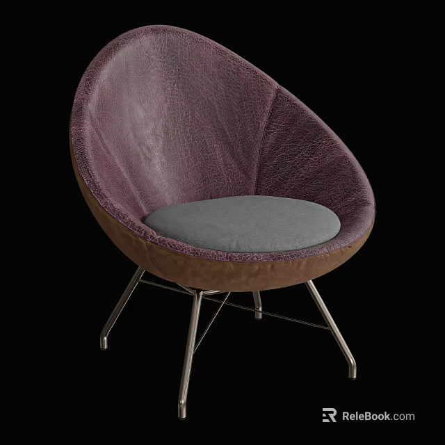 Modern Round Leisure Chair With Purple Body Gray Cushion And Metal Legs 3d model 