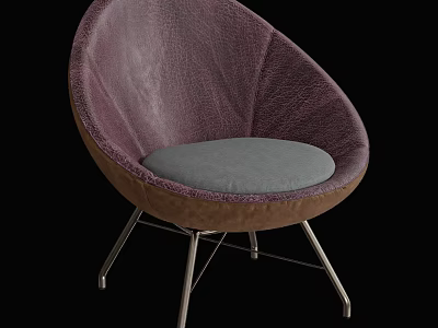 Modern Round Leisure Chair With Purple Body Gray Cushion And Metal Legs 3d model