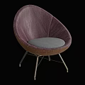 Modern Round Leisure Chair With Purple Body Gray Cushion And Metal Legs