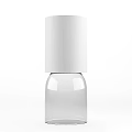 Modern Table Lamp Featuring White and Brown Leather Shades and Clear Glass Base