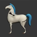 Magical White Pegasus Character Design With Blue Mane Tail And Feathered Wings
