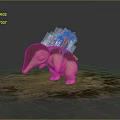 Game Movie Character With Pink Body Green Back And Flaming Top Standing On Textured Ground