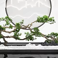 Chinese Style Garden Ornament with Pine Tree Circular Mountain Pattern and Hanging Lights 3d model