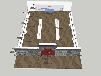 Room Layout Plan With Dimensions Entrance And Wavy Brown Flooring Design 3d model