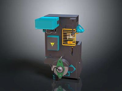 Industrial Computer Equipment Black And Blue Design With Yellow Framework And Green Rotating Component 3d model