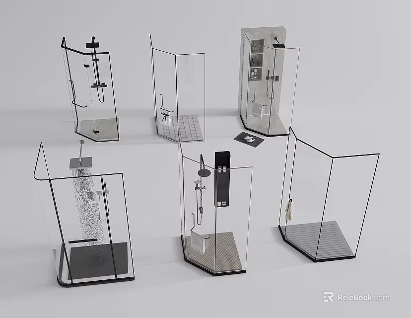 Different Styles of Hinged Door Glass Shower Enclosures for Modern Bathrooms 3d model 