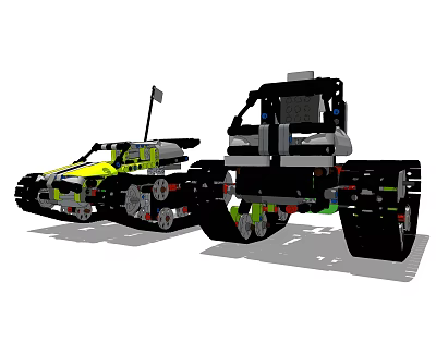 Creative Building Block Vehicle Models With Tracks Wheels And Yellow Black Green Details 3d model