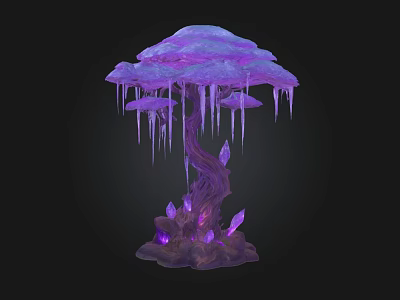 Purple Fantasy Tree With Umbrella Shaped Top Glowing Crystals And Icicles 3d model