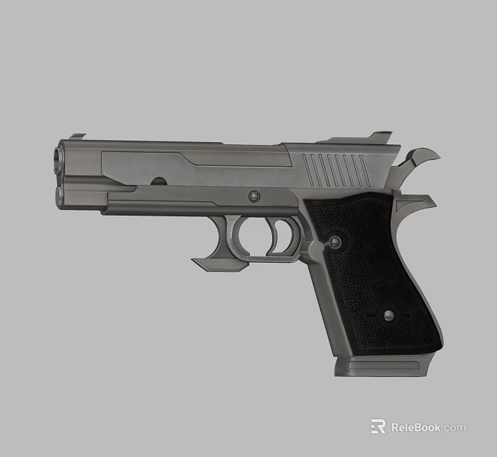 Semi Automatic Modern Black Handgun With Metallic Body And Textured Grip Design 3d model 