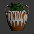 Decorative Ceramic Vase With Green Top Orange Body And White Stripes For Home Furniture