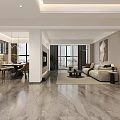 Modern Living and Dining Room Interior With Sofa Dining Table And Large Windows