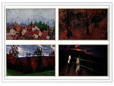 Technology Exhibition Hall Featuring Natural Landscape Paintings And Seasonal Scenery Artworks 3d model