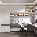 Modern Study Room Interior Design With White Gray Cabinets Desk Chair And Bookshelves