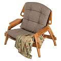 Comfortable Leisure Chair With Wooden Frame Gray Tufted Cushion And Patterned Blanket