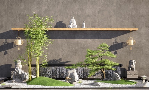 Chinese style landscape sketch courtyard landscape 3d model